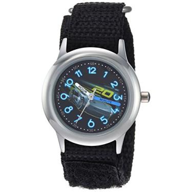 Imagem de Disney Relógio analógico de quartzo para meninos Carros 3 em aço inoxidável com pulseira de nylon, preto, 15 (modelo: WDS000299)