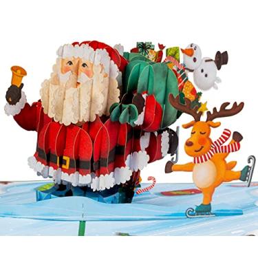 Imagem de Paper Love Cartão de Natal pop-up, Papai Noel 3D e amigos, presente para o Natal ou feriados, capa de 12,7 cm x 17,8 cm - Inclui envelope e etiqueta de nota removível
