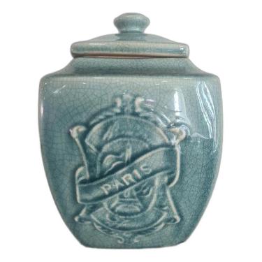 Imagem de Pote Decorativo Cerâmica Azul Retrô Paris Importado 27 X 34