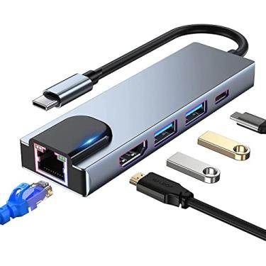 Imagem de KABEWUS Adaptador multiporta USB C Hub, 5 em 1 USB C Docking Station com 4K HDMI, RJ45 Ethernet, USB3.0, 100W PD, compatível com MacBook Pro/Air, iPad Pro, Surface Pro e mais dispositivos Tipo C