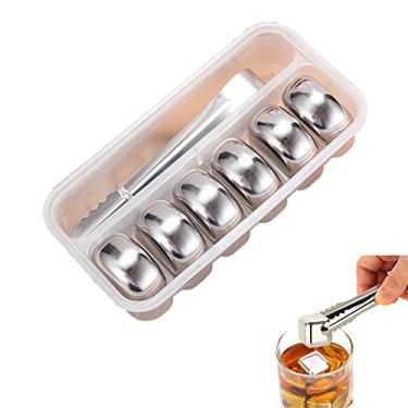 Imagem de HIOD 6 pçs cubos de gelo de aço inoxidável resfriador de vinho uísque com pinças resfriador de cerveja reutilizável com caixa de armazenamento de clipe