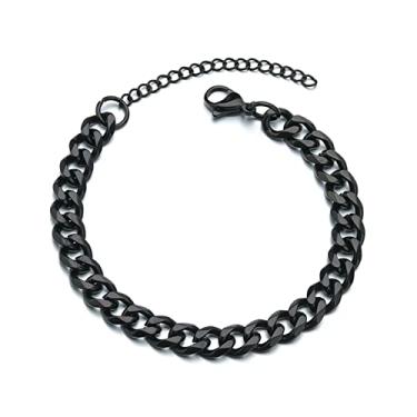 Imagem de Pulseiras de corrente de elos cubanos de aço inoxidável para homens pulseiras de corrente na mão Tendência de presentes (Cor: Preto, Tamanho: 18+5 cm)