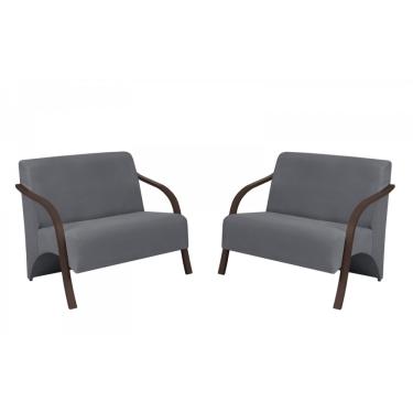 Imagem de Kit 2 Poltronas Namoradeira 2 Lugares Vênus D Salla Suede Braço Madeira