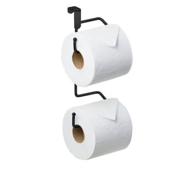Imagem de Suporte para Papel Higiênico Duplo Prático sem Furo Preto