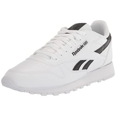 Imagem de Reebok Tênis de couro clássico unissex para adultos, Coleção Vegano/Branco/Preto, 16.5 Women/15 Men