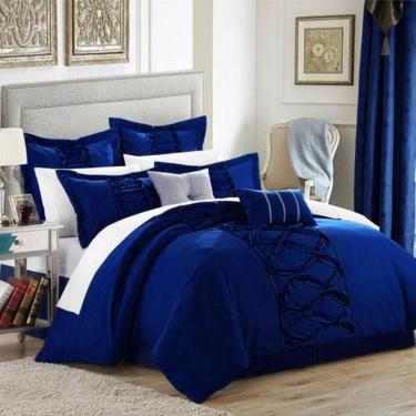 Imagem de Jogo de cama casal comum azul bic 11 peças percal 400 fios