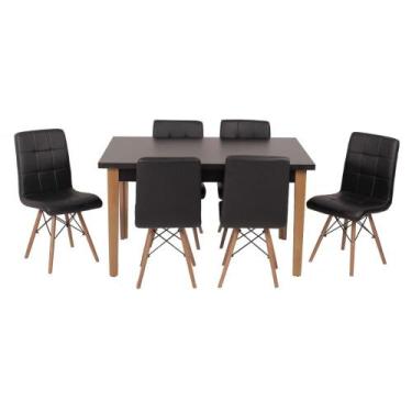 Imagem de Conjunto Mesa De Jantar Luiza 135cm Preta Com 6 Cadeiras Gomos - Preto