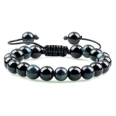 Imagem de Pulseiras de contas masculinas olho de tigre pedra natural ônix contas casal pulseiras de distância joias femininas - olho de tigre azul escuro, Cristal