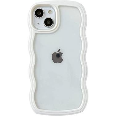 Imagem de Caseative Capa para iPhone 14, linda capa de celular macia à prova de choque em forma de moldura ondulada (branca)