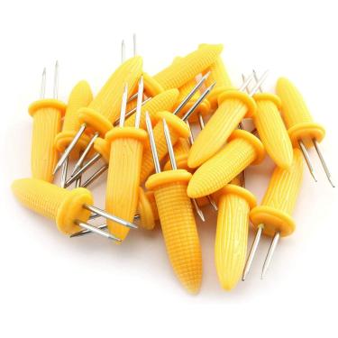 Imagem de RLECS? 20 peças de garfos de milho de aço inoxidável com alça de plástico resistente ao calor, pequenos garfos de alimentos para cozinha em casa e piquenique acampamento churrasco