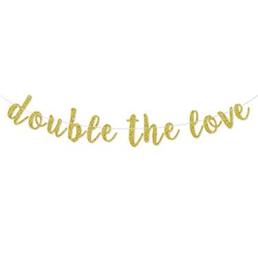 Imagem de Faixa Double The Love, suprimentos de decoração de festa de aniversário de chá de bebê gêmeos, placa de natação Oh Babies para meninos e meninas, pré-amarrada, glitter dourado
