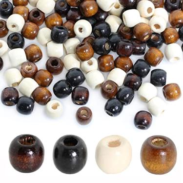 Imagem de 400 peças de contas de madeira de barril grande, BetterJonny 12 x 11 mm 4 cores contas de espaçador de madeira natural para pulseira de terço de macramê para fabricação de joias