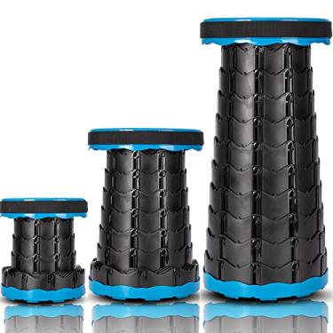 Imagem de harmuhos Banquinho retrátil com capacidade de carga de 220 kg, banqueta dobrável para acampamento para caminhadas ao ar livre, pesca, viagens, jardinagem churrasco (azul)