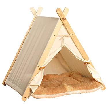Imagem de Cama de gato para gatos internos acalmando cama de animal de estimação cama de cachorro de pelúcia para gato gatinho cachorro pequeno com teto coberto cama de cachorro pequena e cama de gato aconchegante cama de cachorro e camas de gato, marrom, 60 * 55 * 63 cm