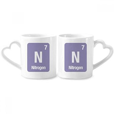 Imagem de N Nitrogen Chemical Element Conjunto de canecas de porcelana para casais, copo de cerâmica para amantes e coração