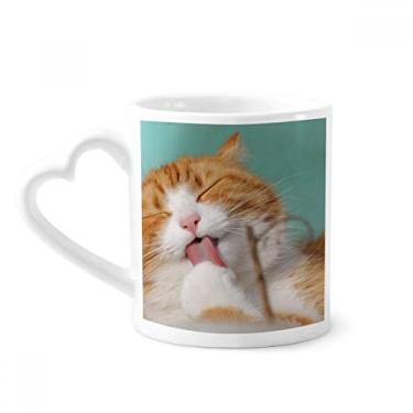Imagem de Caneca de café cerâmica com listras amarelas gato animal de estimação copo de coração de vidro
