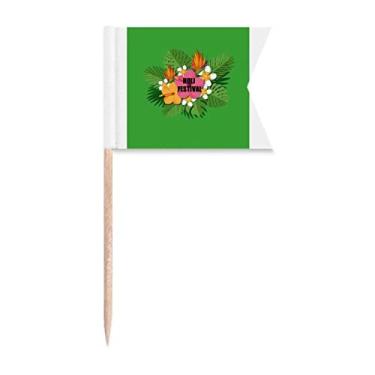Imagem de Flores tropicais coloridas Holi bandeiras de palito de dente marcadoras para bolo de festa, prato de queijo