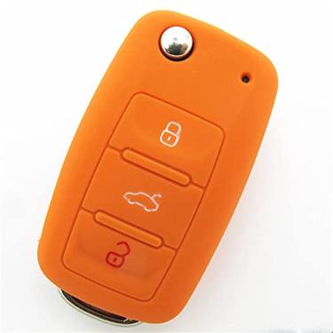 Imagem de YJADHU Capa protetora de silicone para chave de carro, adequada para Volkswagen VW POLO Tiguan Passat B5 B6 B7 Golf EOS Scirocco Jetta MK6 Octavia, laranja