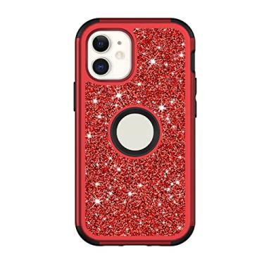 Imagem de DENSUL Capa com glitter para iPhone 14/14 Pro/14 Plus/14 Pro Max, capa brilhante cintilante, híbrida de 3 camadas, capa protetora antideslizante suporta carregamento sem fio, vermelha, 14 pro max 6,7 polegadas