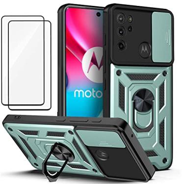 Imagem de Capa para Motorola Moto G60S Capinha | com 2 protetores de tela temperados, janela deslizante de proteção da câmera integrada e suporte para telefone - Verde