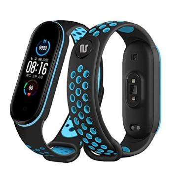 Imagem de Nandos-Store - Pulseira NSmart compatíveis com MI BAND 1/ MI BAND 2 / MI BAND 3 / MI BAND 4 / MI BAND 5 / MI BAND 6 / MI BAND 7 / MI BAND 8 (MI BAND 6, Preta com azul NK)