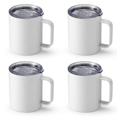 Imagem de Lagute Conjunto de canecas em branco com sublimação de 355 ml, copos isolados de parede dupla de aço inoxidável, canecas de café com alças e tampas pacote com 4/branco