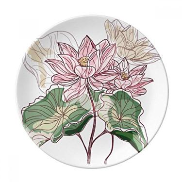 Imagem de Placa decorativa de porcelana para aquarela com raiz de lótus de flor de lótus para mesa de jantar