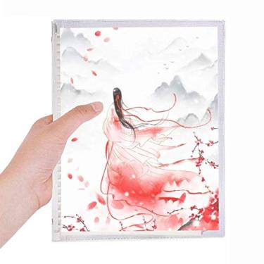 Imagem de Caderno de aquarela Mei Xue em estilo chinês vermelho com folhas soltas e diário recarregável