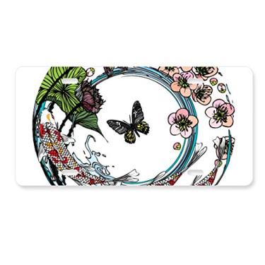 Imagem de DIYthinker Carp Sakura placa geométrica padrão lótus acessório de aço inoxidável para decoração de carro
