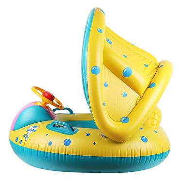 Imagem de SYLOTS – Anel inflável para bebê, flutuador de natação para bebê, flutuador de piscina para bebês com toldo ajustável para proteção solar, assento inflável para crianças de 6 a 36 meses