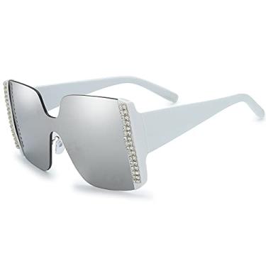 Imagem de The Fresh Óculos de sol femininos grandes quadrados Jackie O Cat Eye Hybrid Butterfly Fashion - Embalagem requintada, 733102 Branco, 72mm