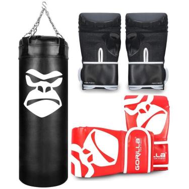 Imagem de Saco De Pancada Boxe Treino Profissional 90 Cm + Luva Bate Saco Pro Adulto + Luva Infantil Gorilla-Unissex