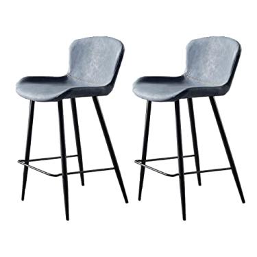 Imagem de Cadeiras de jantar cadeiras de sala de jantar conjunto de 2 peças banquetas de bar de couro PU café da manhã cadeiras de bar de jantar altura fixa com encosto armação de metal e apoio para os pés para barra de café da manhã, balcão tudo é