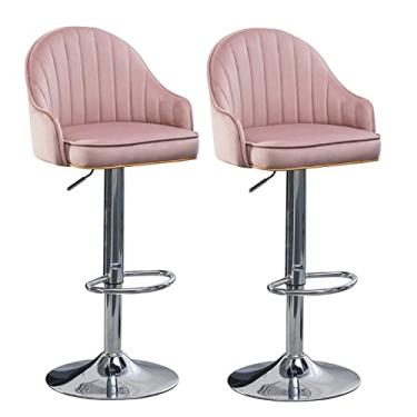 Imagem de Cadeiras de jantar cadeiras de sala de jantar elegantes bancos de bar giratórios ajustáveis conjunto de 2 cadeiras de bar de cozinha de veludo acolchoado grosso de veludo com encosto e apoio para os pés, bancos de bar de café da manhã com encosto alto para casa Kitc