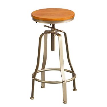 Imagem de Cadeiras de jantar banquetas de bar banco de bar ajustável e giratório cadeira de bar com encosto redondo cozinha ilha banqueta de café da manhã banqueta balcão banqueta alta vintage design industrial, assento de madeira e pernas douradas