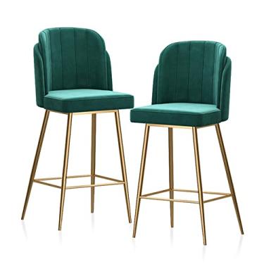 Imagem de Cadeiras de jantar cadeiras de sala de jantar bancos de bar de metal bancos de balcão com estofados e dourados banquetas de bar de perna de refeição de veludo cadeiras de bar de jantar, assento de altura 65 cm para pub café casa jantar cozinha -