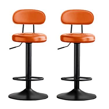 Imagem de Cadeiras de jantar cadeiras de sala de jantar banquetas de bar conjunto de 2 bancos de bar estofados de couro PU com altura de balcão, cadeiras de bar giratórias modernas de metal giratórias de encosto alto para cozinha bancos de ilha de cozinha tudo está bem