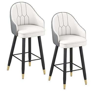 Imagem de Cadeiras de jantar cadeiras de sala de jantar bancos de bar com costas e braços conjunto de 2 cadeiras de café da manhã elegante de couro PU para bar de café da manhã, cozinha e banquetas de bar em casa Tudo está bem