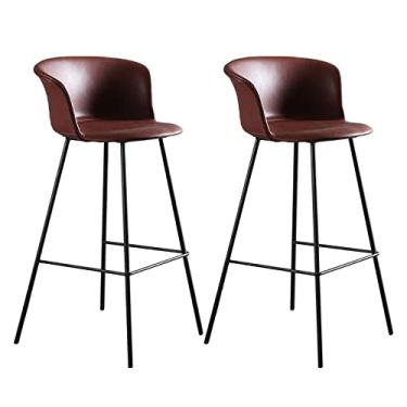 Imagem de Cadeiras de jantar cadeiras de sala de jantar banquetas de couro PU conjunto de 2, bancos de bar com encosto banco de bar estofado com pernas de metal cadeira de bar para sala de jantar, ilha, pub, bar, tudo está bem