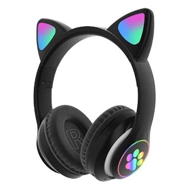 Imagem de Fone de Ouvido/Headset Gamer Orelhas de Gatinho Com LED Sem Fio, Bluetooth e Com Microfone (Preto)