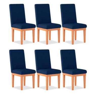 Imagem de Kit 06 Cadeiras Alice Para Sala De Jantar Suede Azul - Madeira Prima D