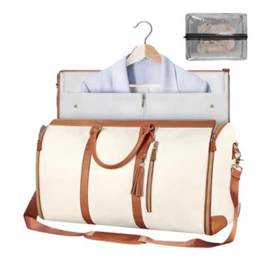 Imagem de Bolsa Duffle para Mulheres - Bolsa noturna Weekender com bolsa para sapatos | Bolsa de viagem, bolsa de ginástica de couro PU, bolsa de treino para homens e mulheres Azsul