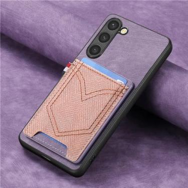 Imagem de Cartões magnéticos de bolso capa de telefone para samsung galaxy s23 s22 s21 fe s20 s10 s9 s8 plus capa de proteção de câmera, roxo, para galaxy s23