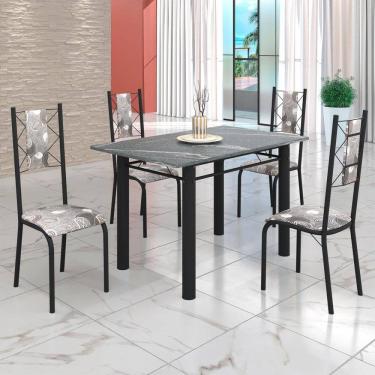 Imagem de Conjunto Sala de Jantar Bahia Mesa Tubo 120x75cm Tampo Pedra Granito Topázio com 4 Cadeiras Paraopeba/Preto Fosco