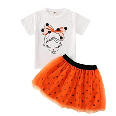 Imagem de Fit 3 camisetas infantis de manga curta com estampa de desenho animado saia curta de fio líquido roupas infantis (laranja, 5-6 anos)