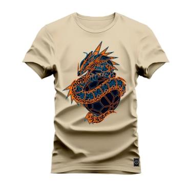 Imagem de Camiseta Plus Size Agodão T-Shirt Unissex Premium Macia Estampada Cobra Style Bege G2
