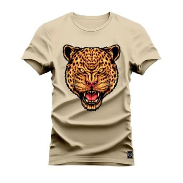 Imagem de Camiseta Plus Size T-Shirt Algodão 100% Algodão Onça Caçadora Bege G2