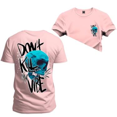 Imagem de Camiseta Plus Size Premium Estampada Algodão Kill Vibe Frente Costas Rosa G3