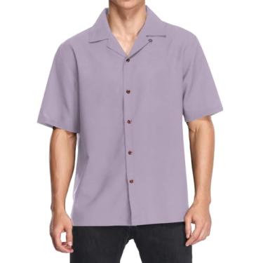 Imagem de CHIFIGNO Camisas havaianas masculinas, camisa de manga curta estampada com botões, casual, camiseta de verão de praia camisa folgada, Violeta claro, M