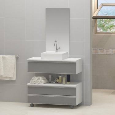 Imagem de Gabinete Banheiro Creta 60cm Com Cuba E Espelho Branco/cinza